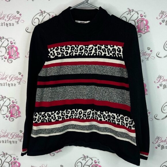 Alia sweater striped animal cheetah print red Petite Black Sweater - Picture 1 of 7